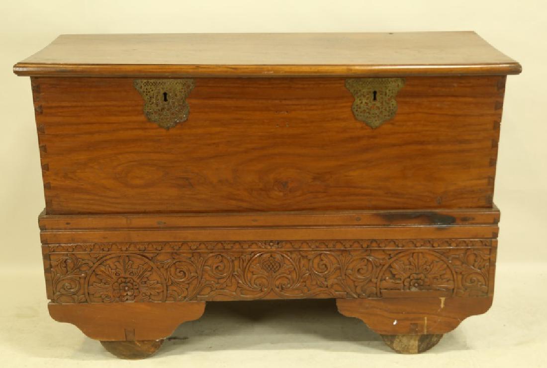 VINTAGE INDONESIAN MONEY CHEST ON WOODEN WHEELS (1 of 4)