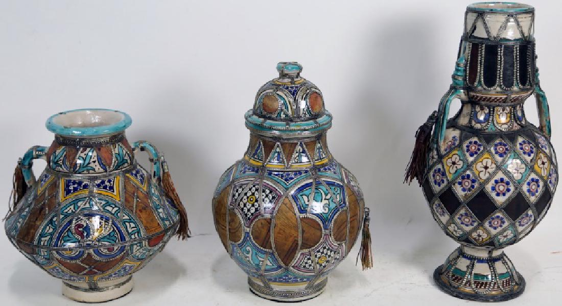 LOT OF THREE GLAZED STONEWARE VASES (1 of 1)