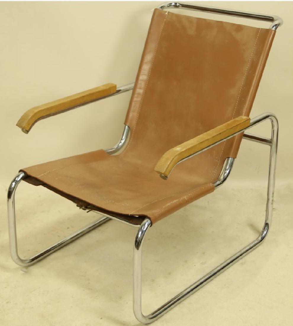 PAIR OF CONTEMPORARY LEATHER & CHROME ARMCHAIRS (1 of 2)