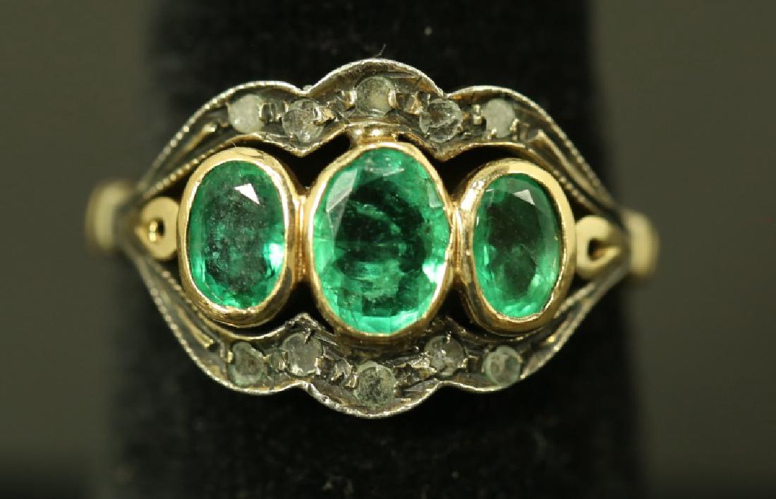 18KT Y & W GOLD EMERALD AND DIAMOND RING (1 of 2)
