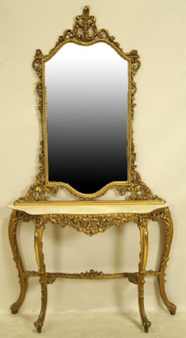 ITALIAN GILT CARVED MARBLE TOP CONSOLE & MIRROR (1 of 5)