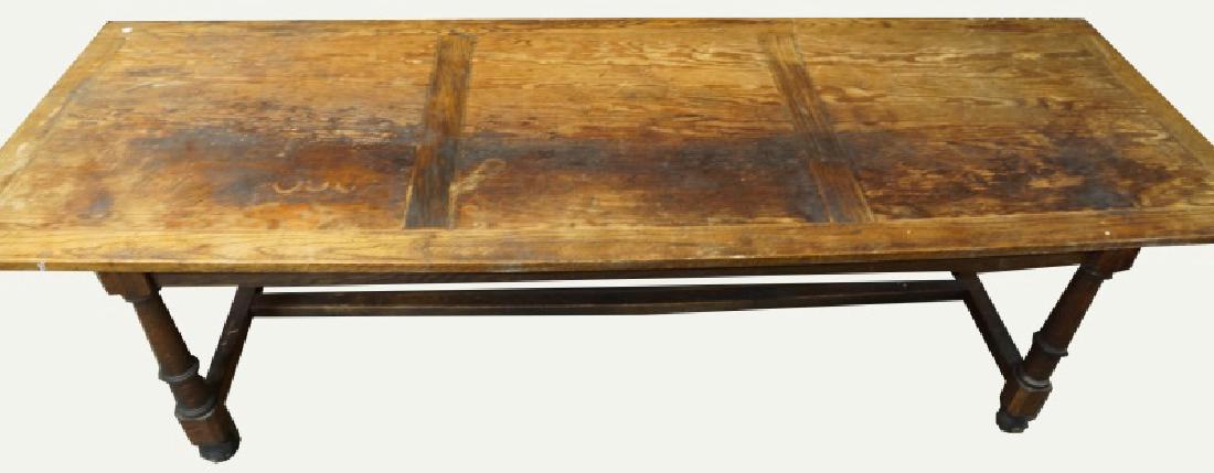 ANTIQUE SCRUB PINE & OAK TRESTLE BASE FARM TABLE (1 of 4)