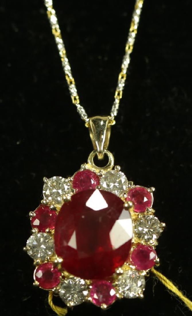 14KT GOLD 11.14CT RUBY & 1.56CT DIAMOND PENDANT (1 of 5)