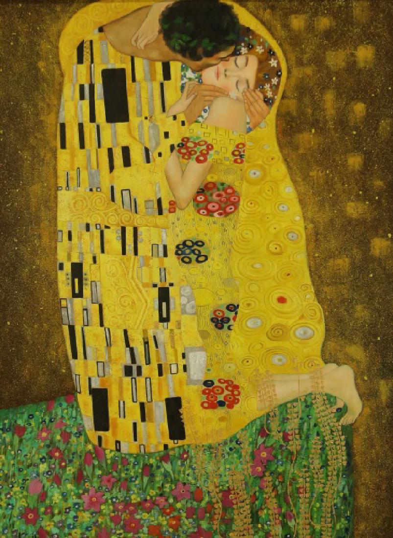 IN THE STYLE OF GUSTAV KLINT  "THE KISS" ACRYLIC ON CAN (1 of 2)