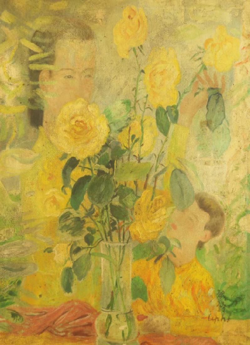 ATTRIBUTED TO LE PHO (1907-2001) ABSTRACT FLORAL OIL (1 of 4)