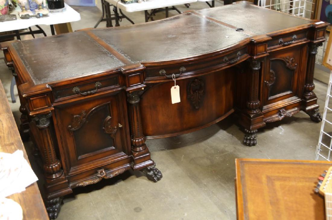 THEODORE ALEXANDER CARVED MAHOGANY PARTNER'S DESK (1 of 2)