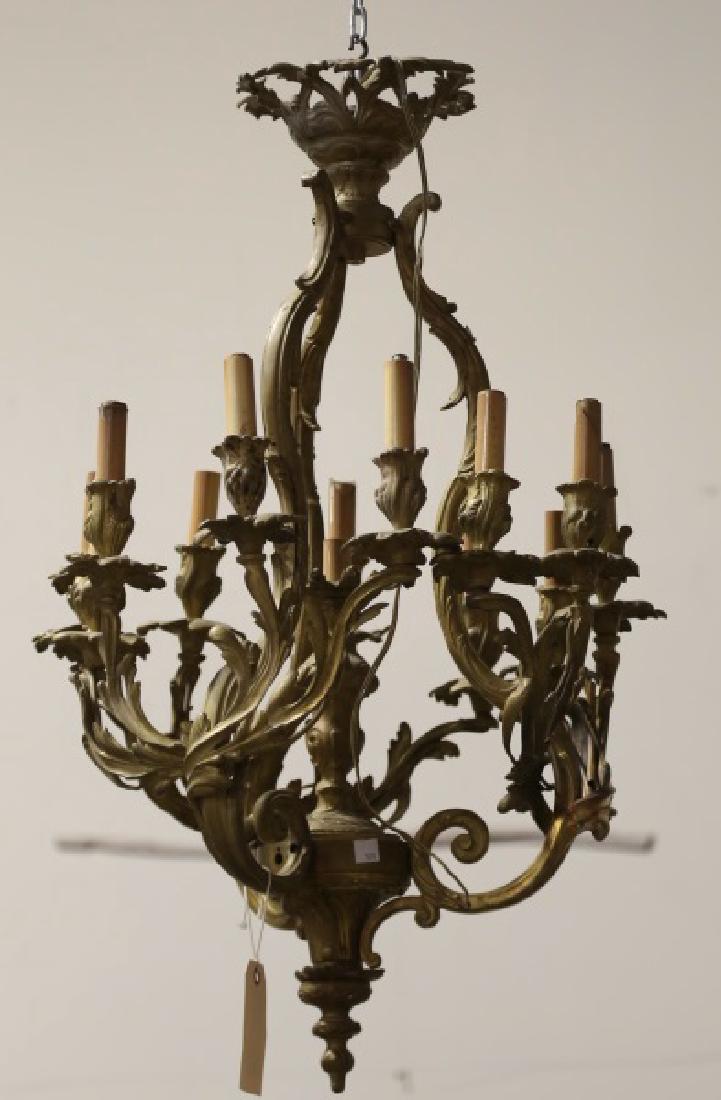 19th CENTURY FRENCH BAROQUE BRONZE CHANDELIER: 19th CENTURY FRENCH BAROQUE BRONZE CHANDELIER. Height: 31 in. by Width: 18 1/2 in. by Depth: 18 1/2 in.