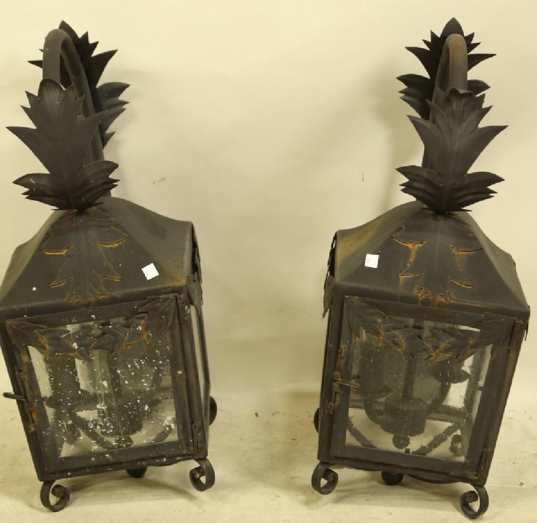 PAIR OF BLACK IRON WALL MOUNT LANTERNS (1 of 5)