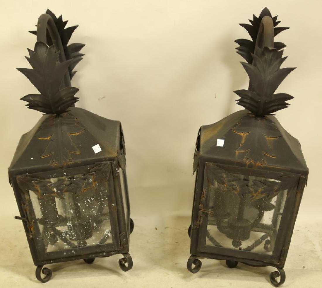 PAIR OF BLACK IRON WALL MOUNT LANTERNS (1 of 5)