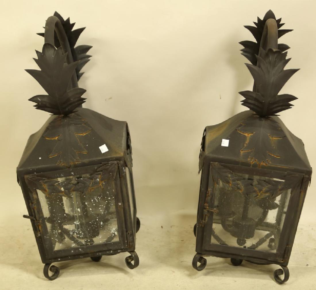 PAIR OF BLACK IRON WALL MOUNT LANTERNS (1 of 5)