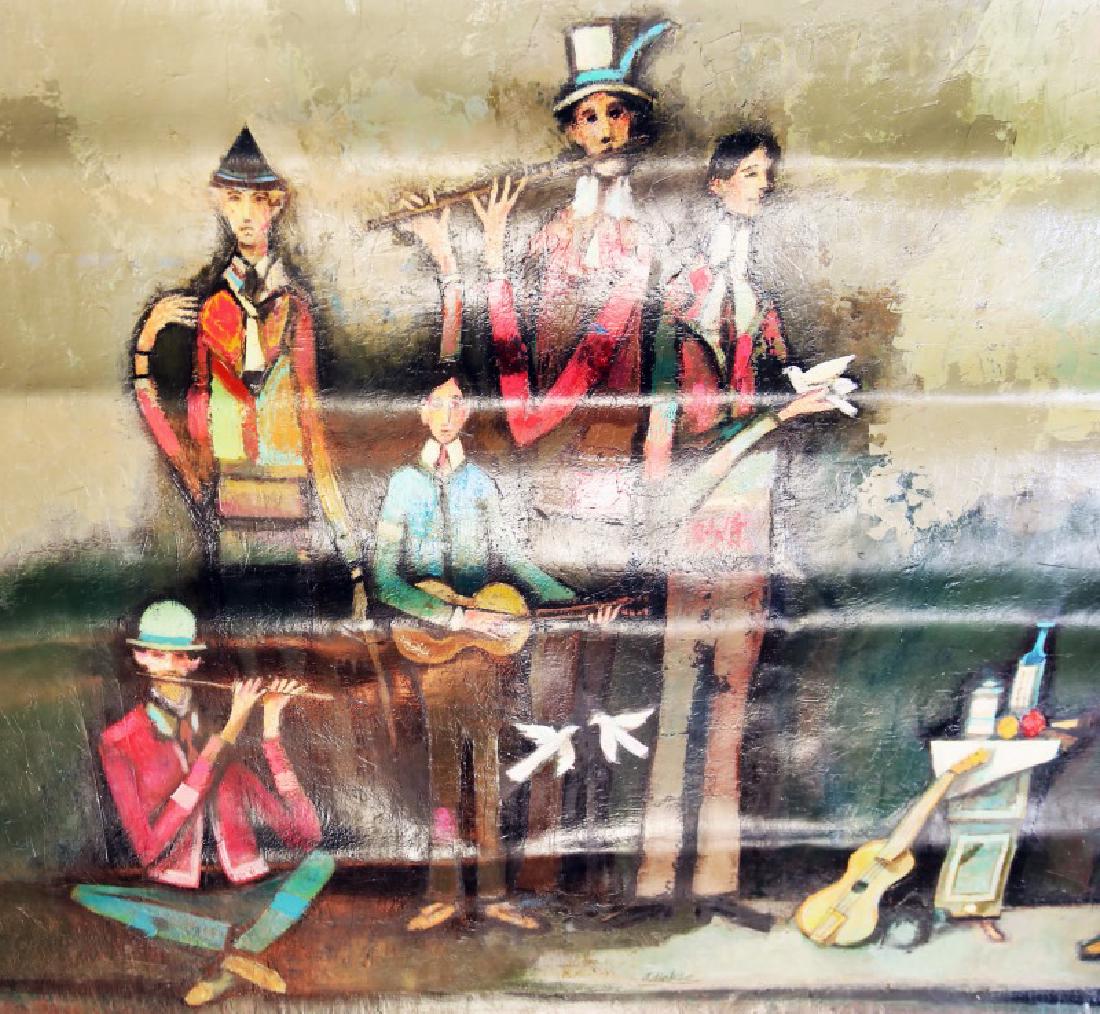 DAVID ADICKES "MUSICIANS" ORIGINAL OIL ON CANVAS: MONUMENTAL DAVID ADICKES "MUSICIANS" ORIGINAL OIL ON CANVAS PAINTING. Height: 68 in. by Width: 95 in.