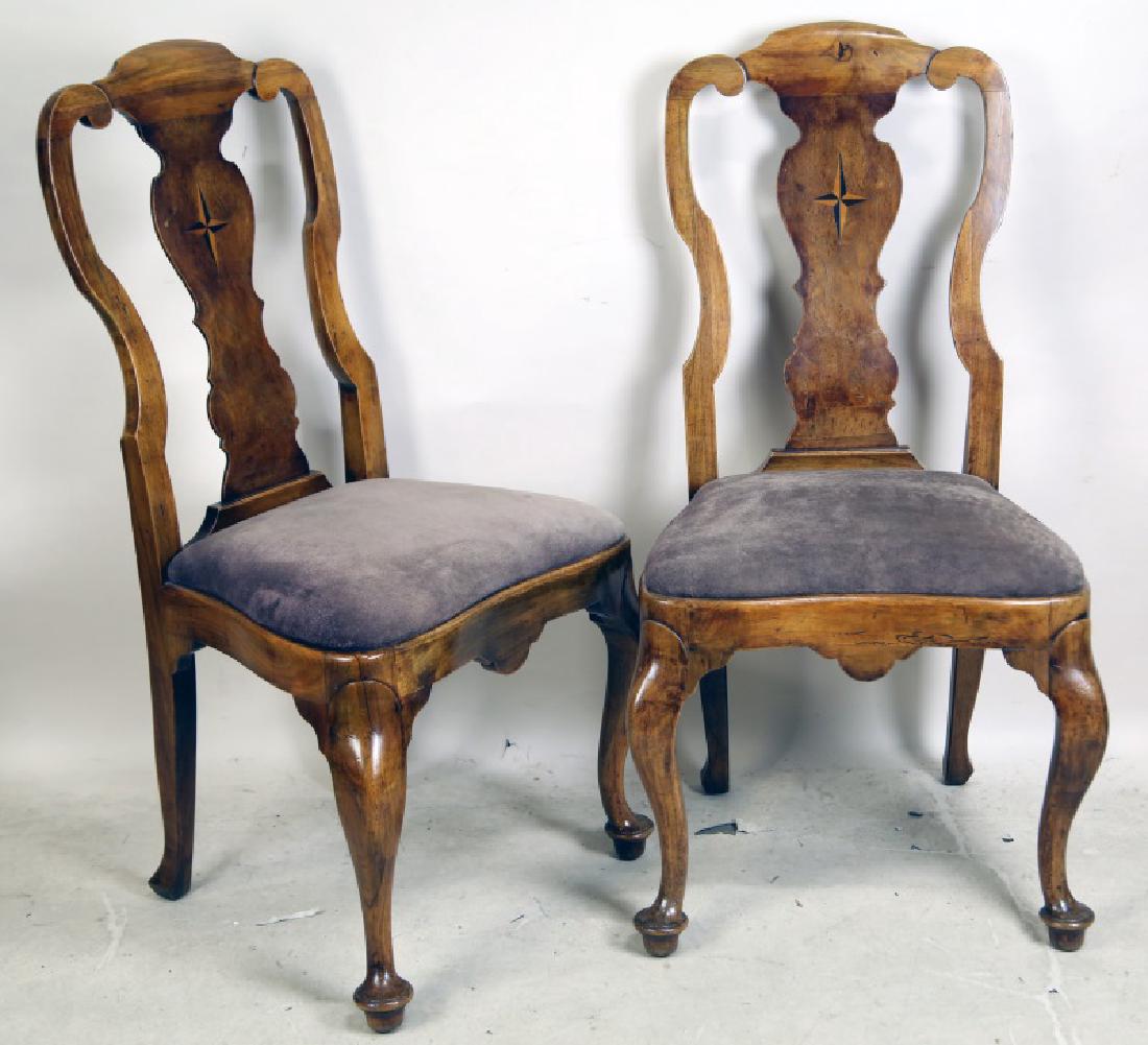 PAIR OF QUEEN ANNE WALNUT SIDE CHAIRS WITH STAR INLAY (1 of 4)