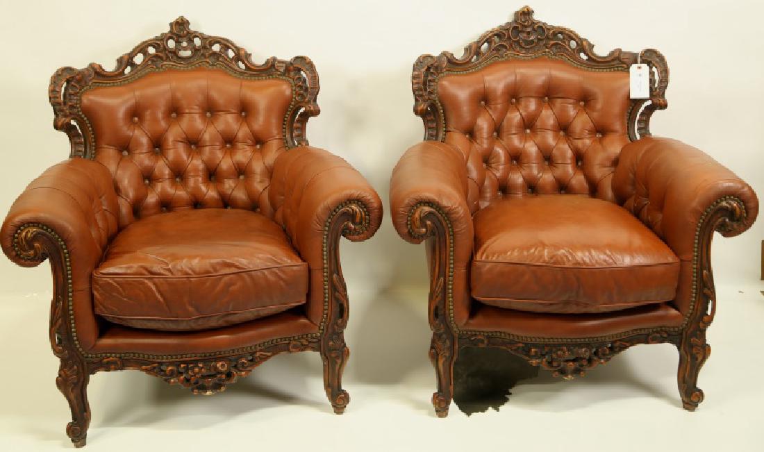 PAIR OF BUTTON TUFTED ROCOCO STYLE LEATHER ARMCHAIRS (1 of 3)