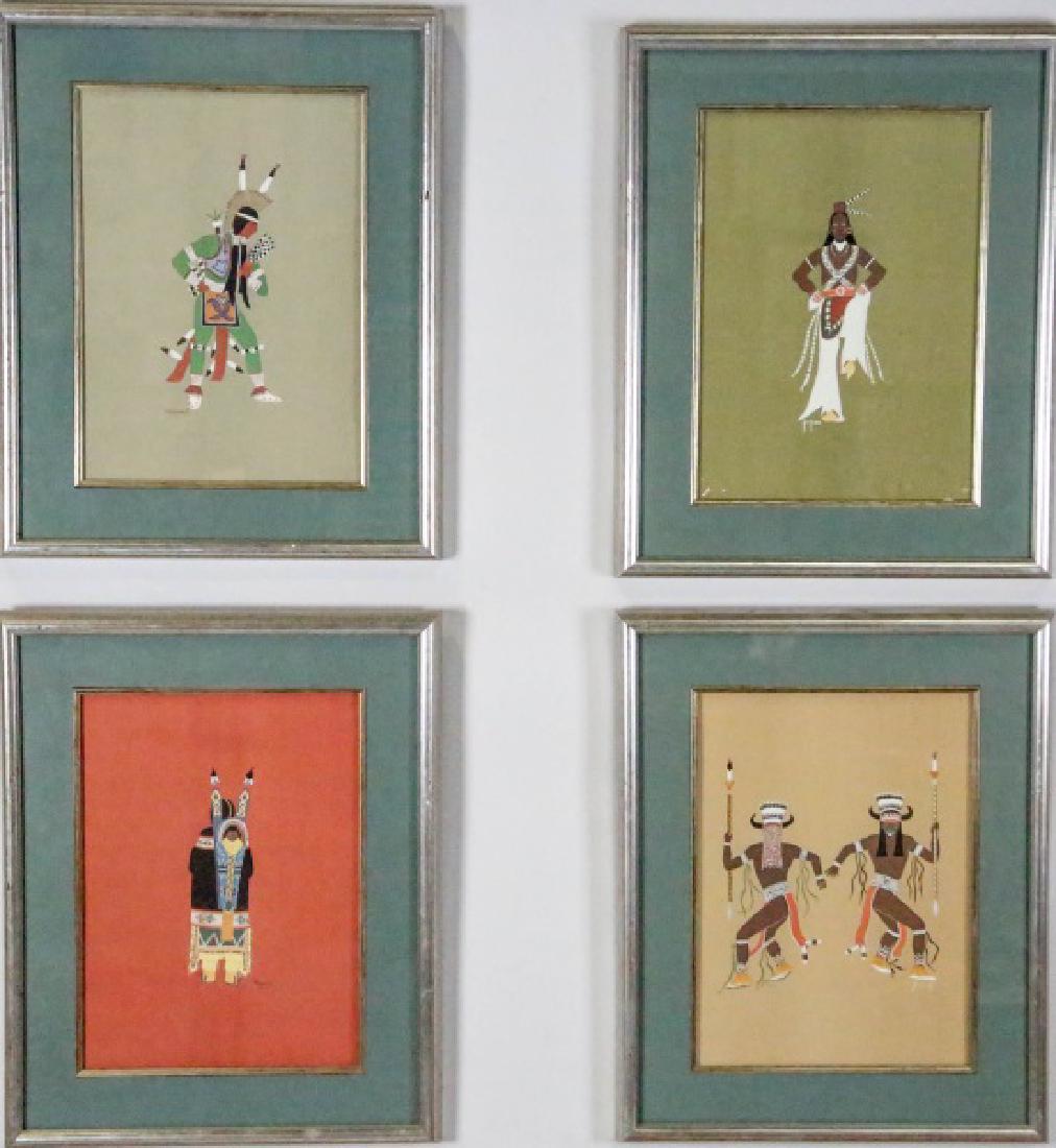 LOT OF FOUR NATIVE AMERICAN OFFSET LITHOGRAPHS: LOT OF FOUR "KIOWA FIVE" NATIVE AMERICAN OFFSET LITHOGRAPHS. TWO BY JACK HOKEAH, ONE BY STEPHEN MOPOPE, MONROE TSORTOKE. Height: 21 & 14 in. by Width: 16 1/2 & 10 1/2 in.