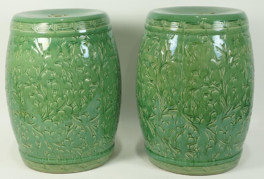 PAIR OF GLAZED PORCELAIN GARDEN STOOLS (1 of 2)