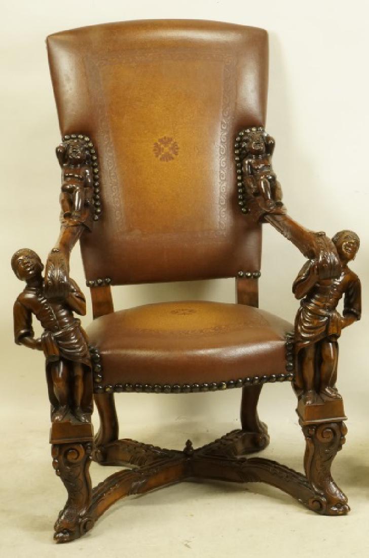 THEODORE ALEXANDER CARVED & TOOLED LEATHER CHAIR (1 of 2)