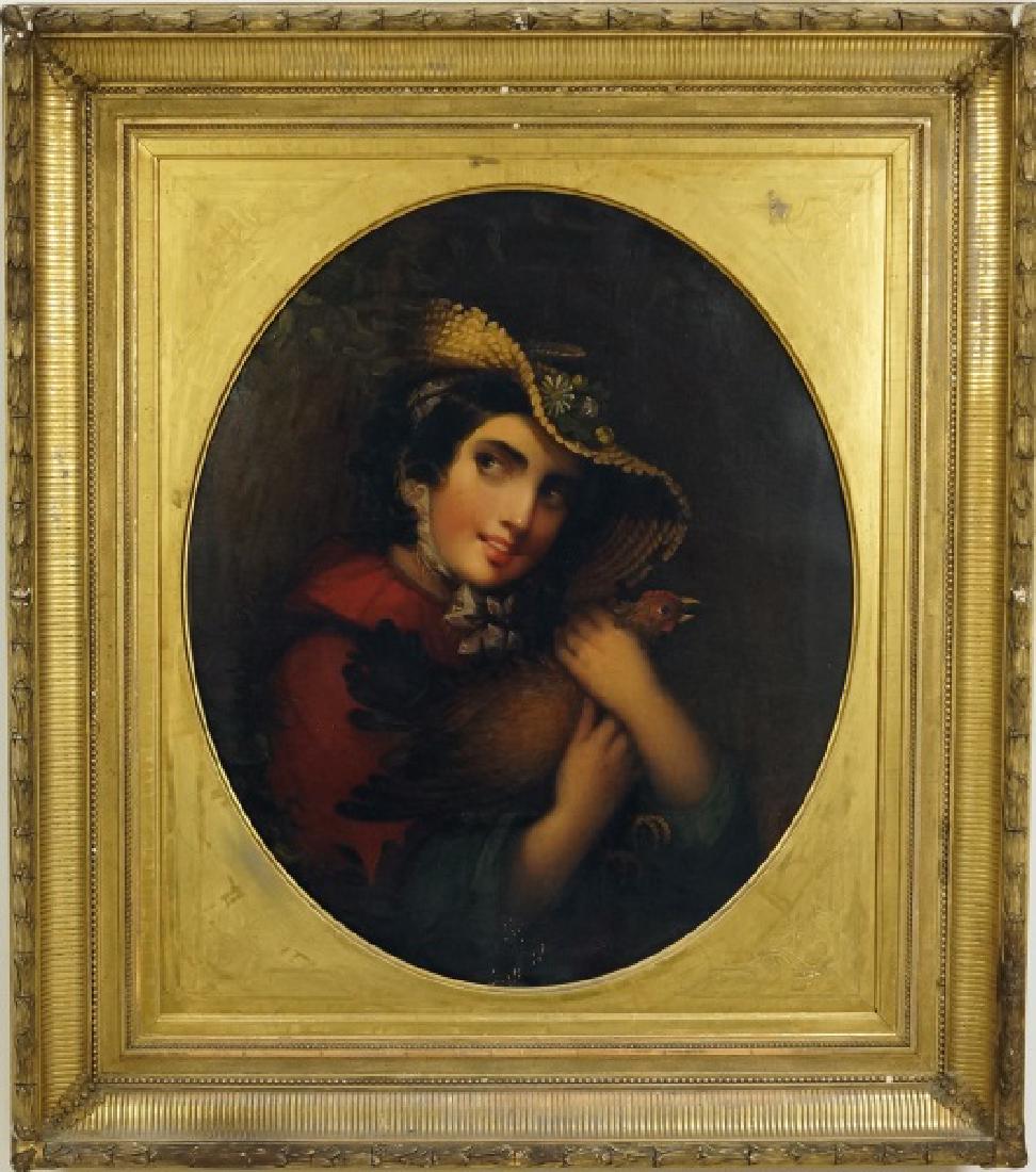 JANE STUART FEMALE PORTRAIT OIL ON CANVAS: JANE STUART (BOSTON, MA. 1812-1888) FEMALE PORTRAIT OIL ON CANVAS PAINTING IN GILDED FRAME. DAUGHTER OF GILBERT STUART. Height: 43 & 29 in. by Width: 38 & 24 in.
