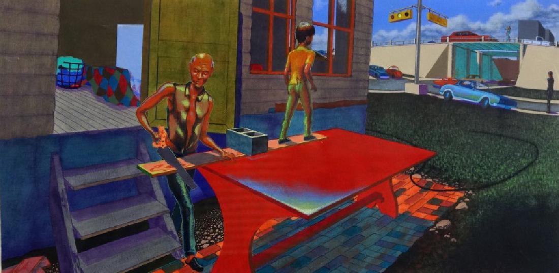 FIDENCIO DURAN "8 DAYS A WEEK" ACRYLIC, 1983: FIDENCIO DURAN "8 DAYS A WEEK" ACRYLIC PAINTING,1983. FROM THE ESTATE OF BART TRUXILLO. Height: 24 in. by Width: 41 1/2 in.