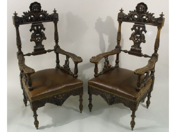 Pair of French carved arm chairs circa 1790. Size: