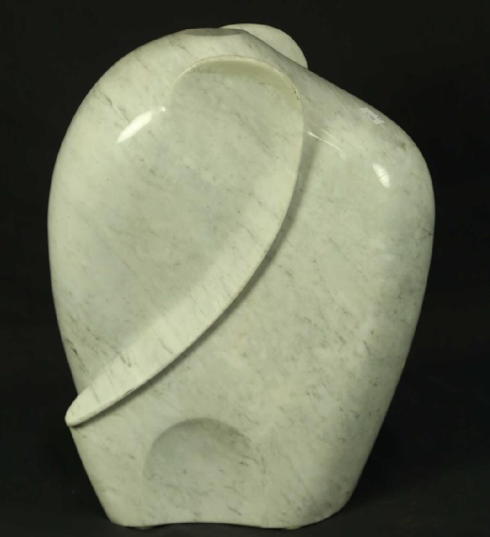 CARVED WHITE MARBLE ELEPHANT SCULPTURE (1 of 2)