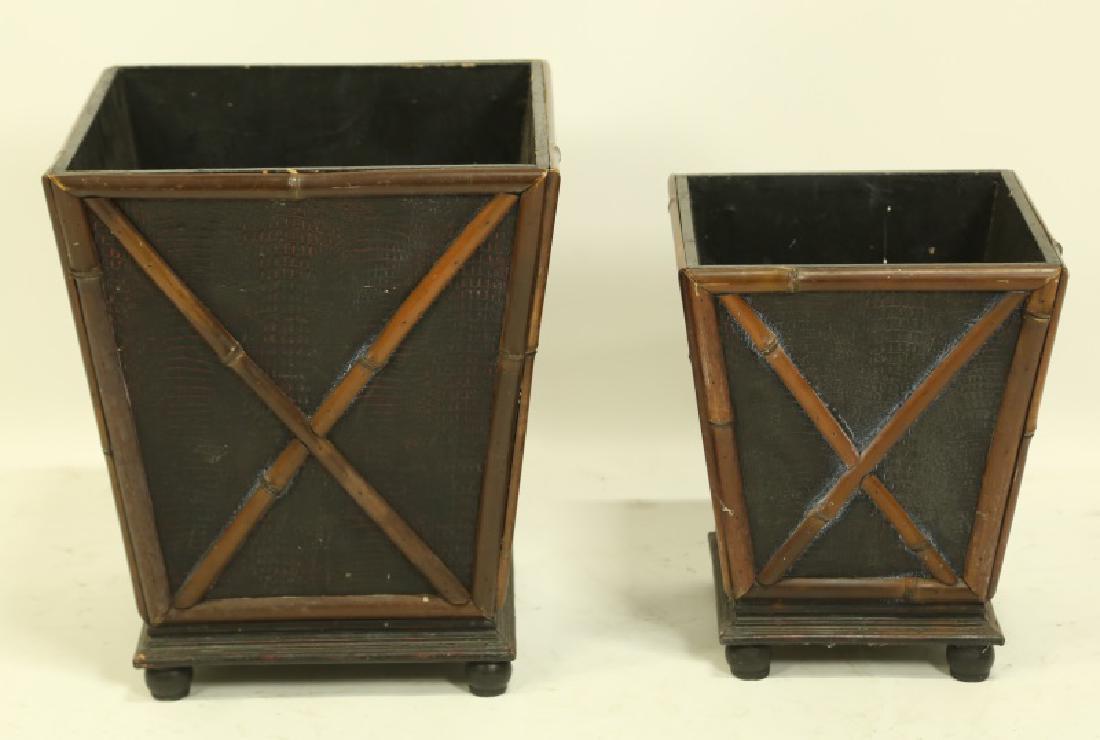 LOT OF TWO METAL AND WOOD PLANTERS/WASTE BASKETS (1 of 2)