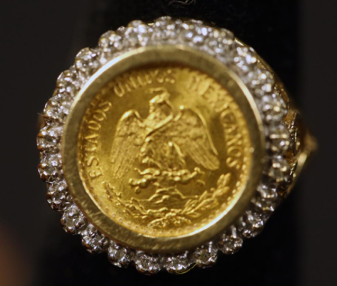 14KT TWO PESO YELLOW GOLD COIN & DIAMOND RING (1 of 2)