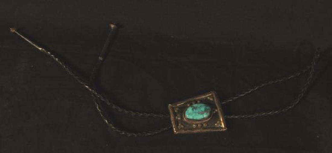 SILVER AND TURQUOISE NATIVE AMERICAN BOLO: SILVER AND TURQUOISE NATIVE AMERICAN BOLO.