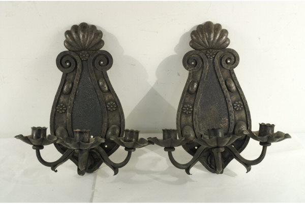 Pair of iron sconces with 3 candle holders