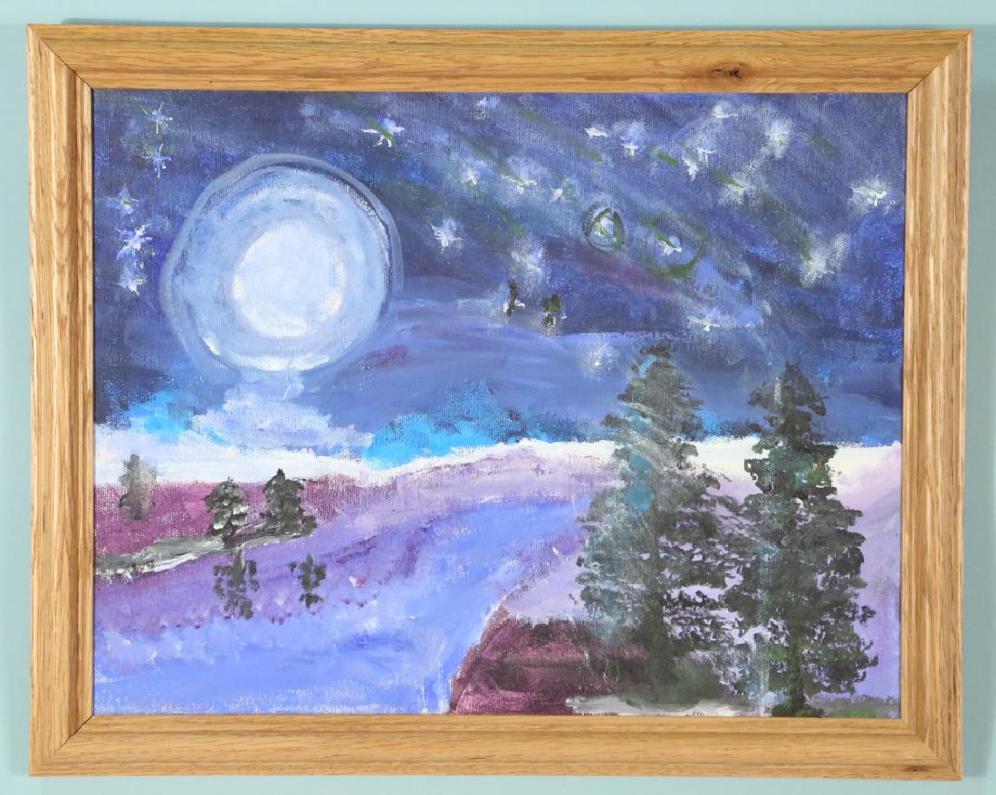 OIL ON CANVAS FORREST PAINTING: OIL ON CANVAS FORREST PAINTING. Height: 16 & 13 1/2 in. by Width: 20 & 17 1/2 in. by Depth: 2 in.