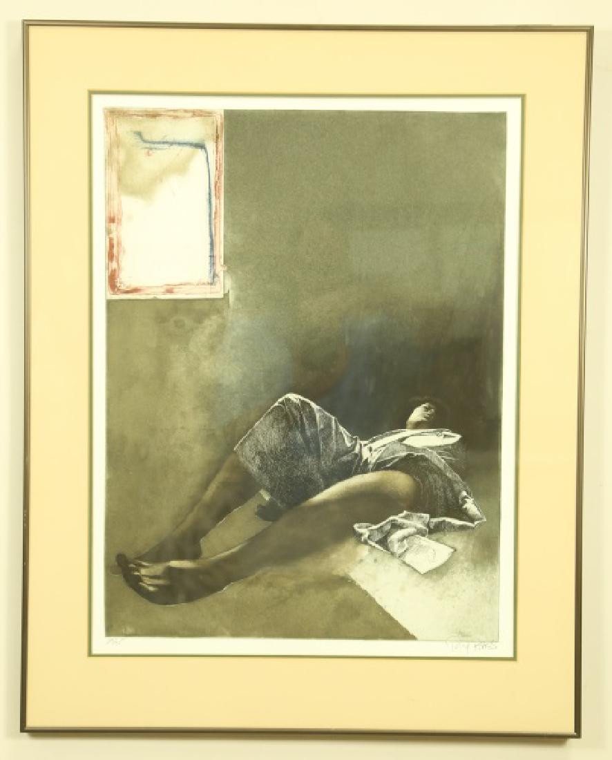 TONY BASS "WOMAN ON THE GROUND" LITHOGRAPH: TONY BASS "WOMAN ON THE GROUND" LITHOGRAPH. Height: 32 in. by Width: 25 in.