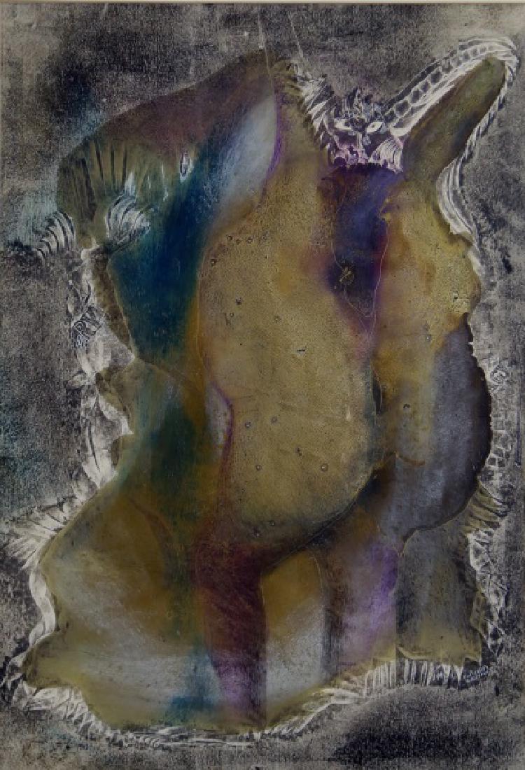 (JOSE HORVAT) JAKI "NUDE BACK" MIXED MEDIA, 1984: (JOSE HORVAT) JAKI "NUDE BACK" MIXED MEDIA, 1984. FROM THE ESTATE OF BART TRUXILLO. Height: 25 1/2 & 19 in. by Width: 19 1/2 & 13 in.