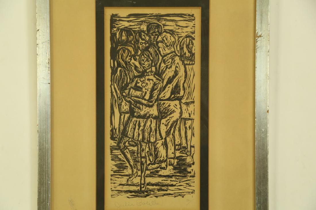 FRAMED AND MATTED SCHOOL KIDS WOOD BLOCK: FRAMED AND MATTED SCHOOL KIDS WOOD BLOCK. Height: 20 in. by Width: 13 in.