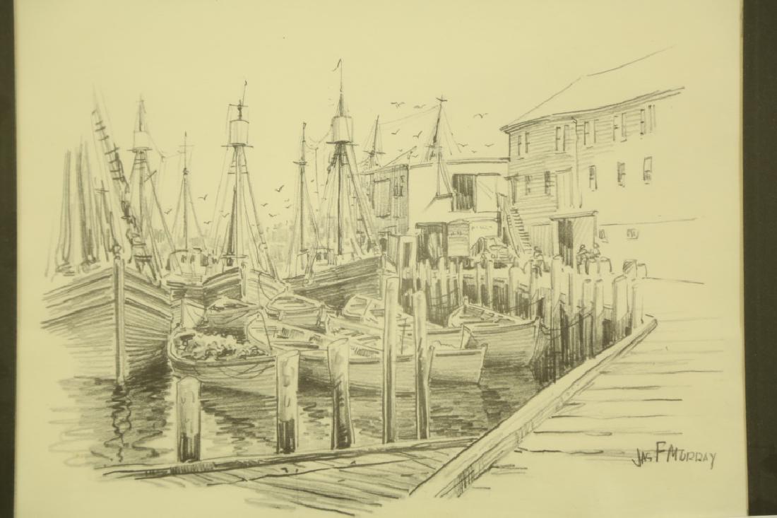 JAS F. MURRAY DOCK SCENE DRAWING: JAS F. MURRAY DOCK SCENE DRAWING. Height: 16 in. by Width: 19 in.