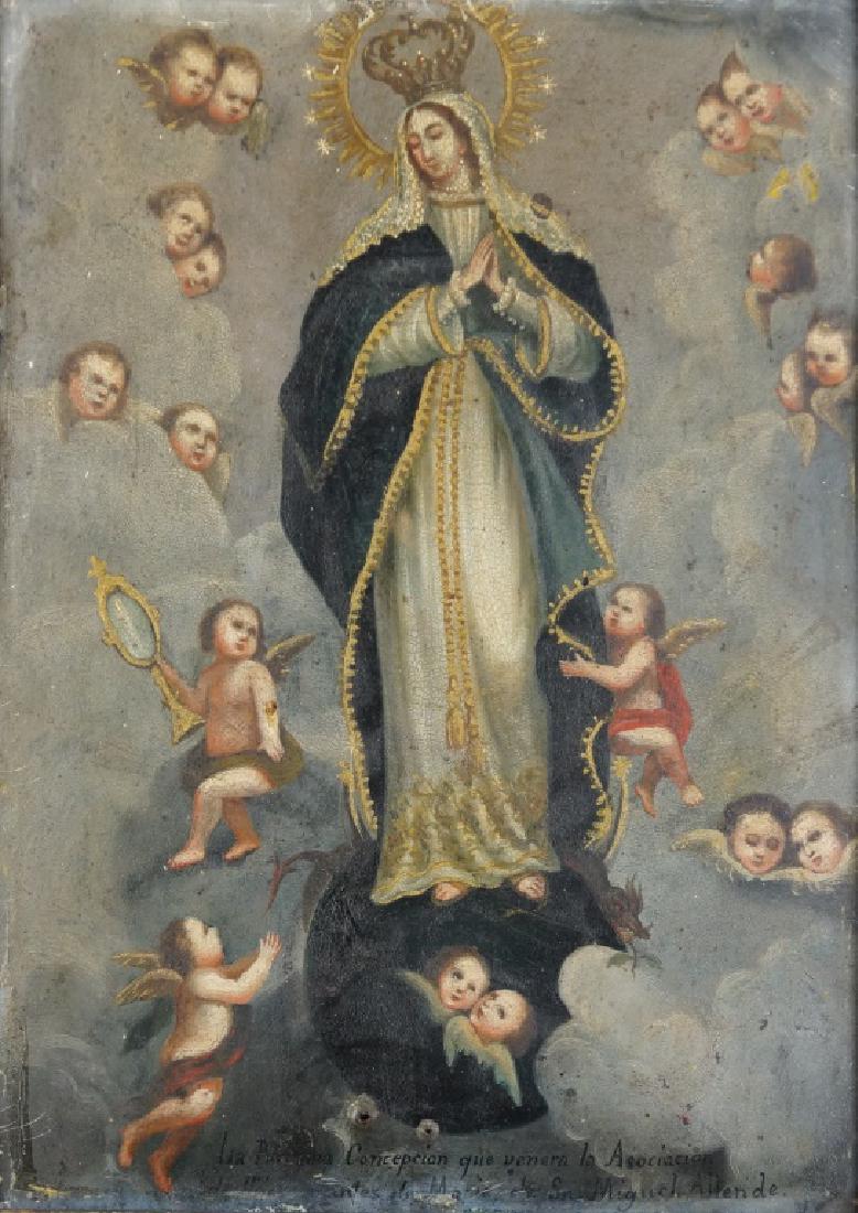 19th C. MEXICAN RETABLO "THE IMMACULATE CONCEPTION (1 of 2)