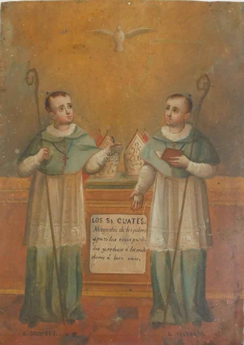 19th C. RETABLO "LOS SANTOS CUATES ABOGADOS DE LOS (1 of 1)