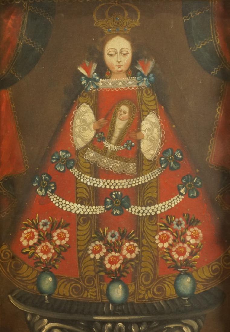 CIRCA 20th C. CUZCO SCHOOL "MADONNA & CHILD" OIL (1 of 2)