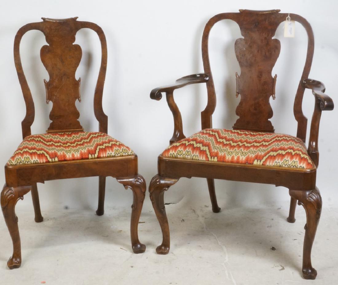 SIX LATE 19th C. BURLED WALNUT CHIPPENDALE CHAIRS (1 of 2)