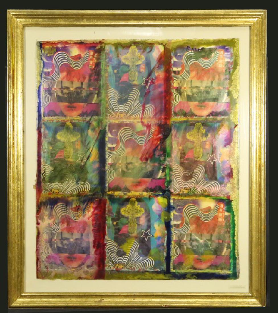 BRITTANY BISHOP & JOHN CAIN "ATARAXIA": BRITTANY BISHOP & JOHN CAIN "ATARAXIA" CIRCA: 1997. COLORED RESIN & MIXED MEDIA OVER COLLAGE. Height: 49 & 40 in. by Width: 43 & 34 in.