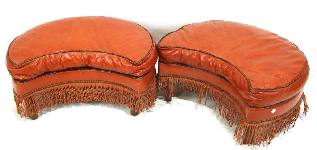PAIR OF VINTAGE RED LEATHER OTTOMANS (1 of 3)