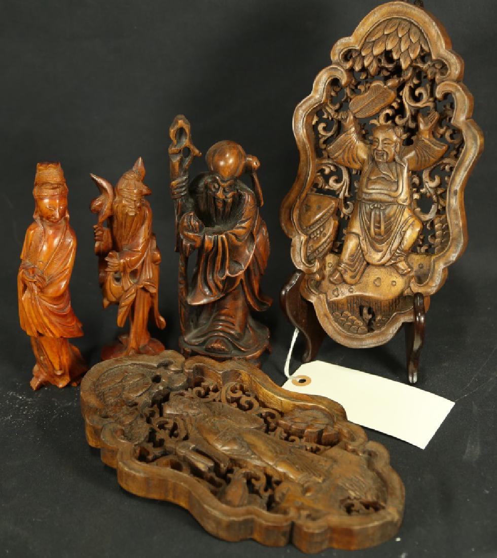 MIXED LOT OF FIVE ANTIQUE CARVED CHINESE PIECES (1 of 1)