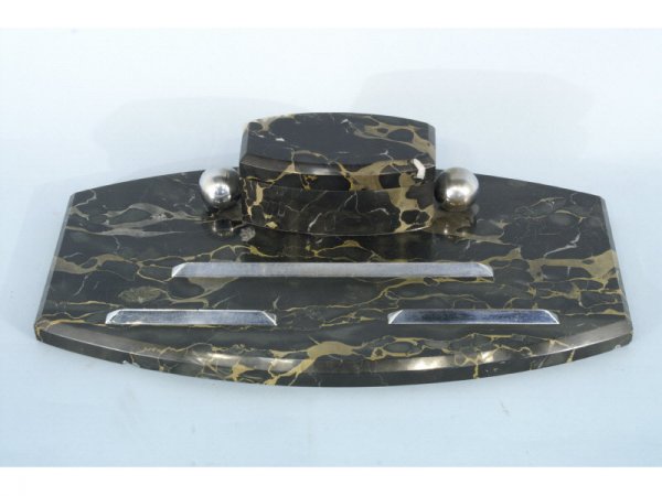 Black marble art deco inkwell set