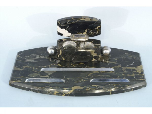 Black marble art deco inkwell set - 2