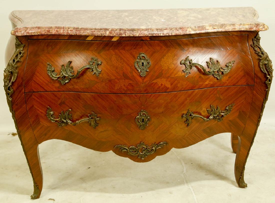 19th CENTURY INLAID KINGWOOD MARBLE TOP BOMBE' CHEST (1 of 3)