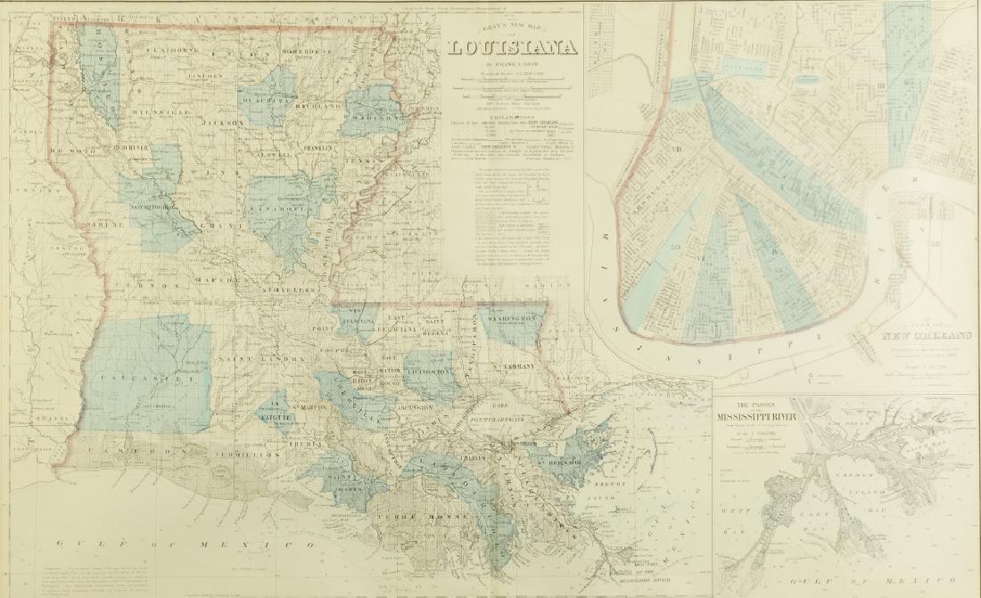 FRANK A. GRAY "GREY'S NEW MAP OF LOUISIANA" 1878