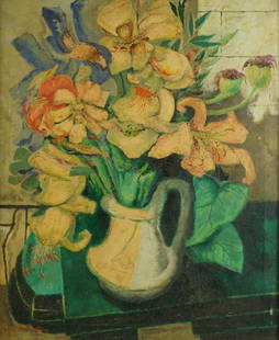 JEAN ISY DE BOTTON "FLEURS SUZTABBE" OIL ON CANVAS: JEAN ISY DE BOTTON "FLEURS SUZTABBE" OIL ON CANVAS. 31 & 28.5"H X 26 & 23.5"W.