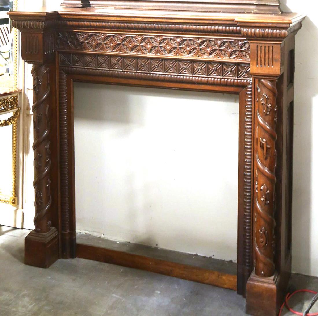 WELL CARVED GOTHIC REVIVAL STYLE FIREPLACE MANTEL (1 of 3)