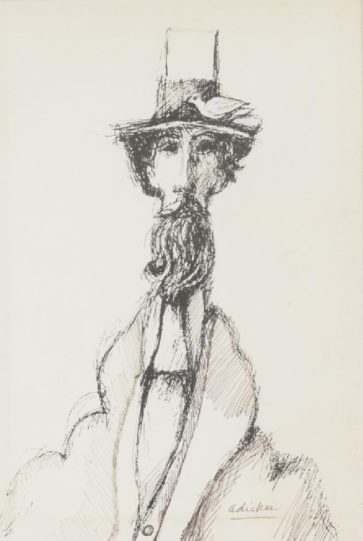 DAVID ADICKES "BEARDED MAN" ORIGINAL DRAWING: DAVID ADICKES "BEARDED MAN" ORIGINAL DRAWING. Height: 20 & 11 1/2 in. by Width: 15 & 8 in.
