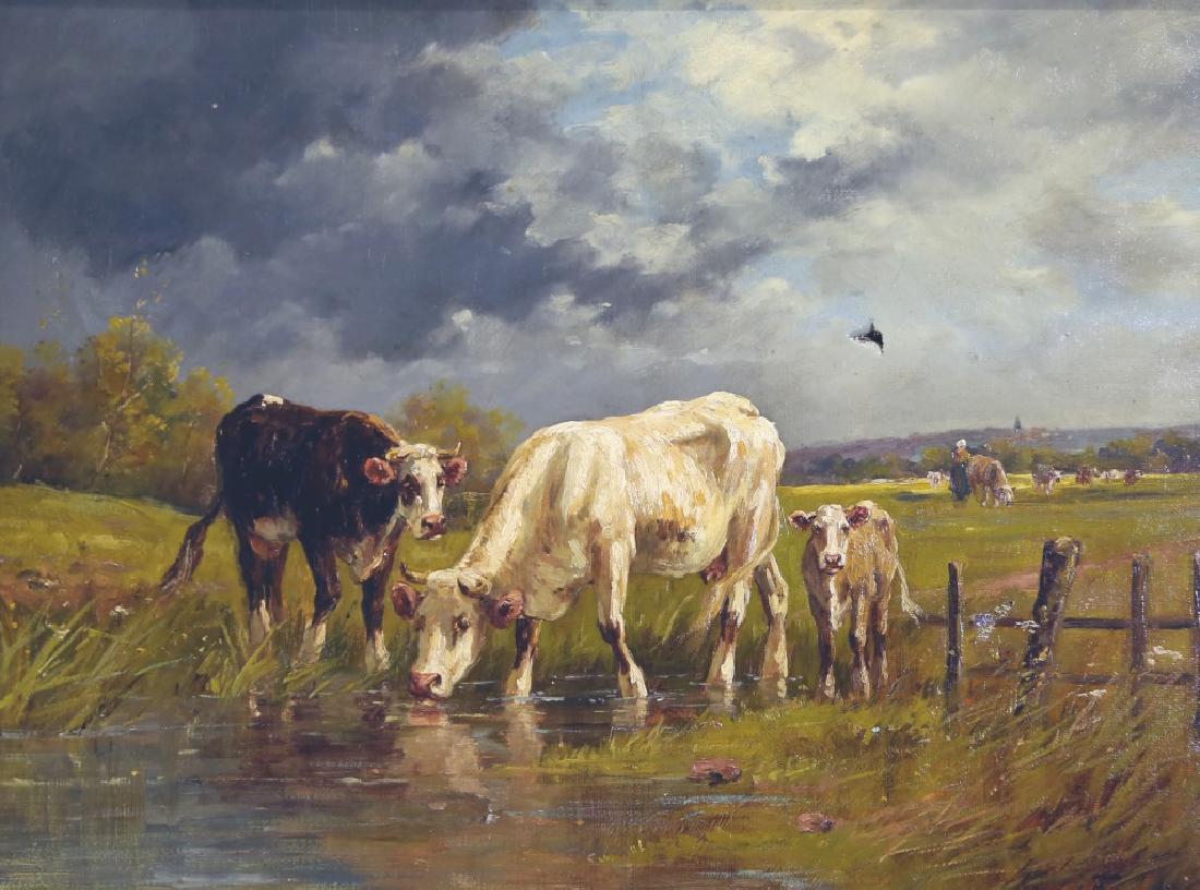 EUGENE FROMENTIN "COWS AT WATER IN A MEADOW" OIL (1 of 3)
