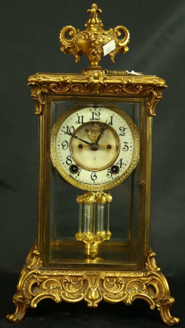 19th C. ANSONIA MANTLE CLOCK WITH MERCURY PENDULUM
