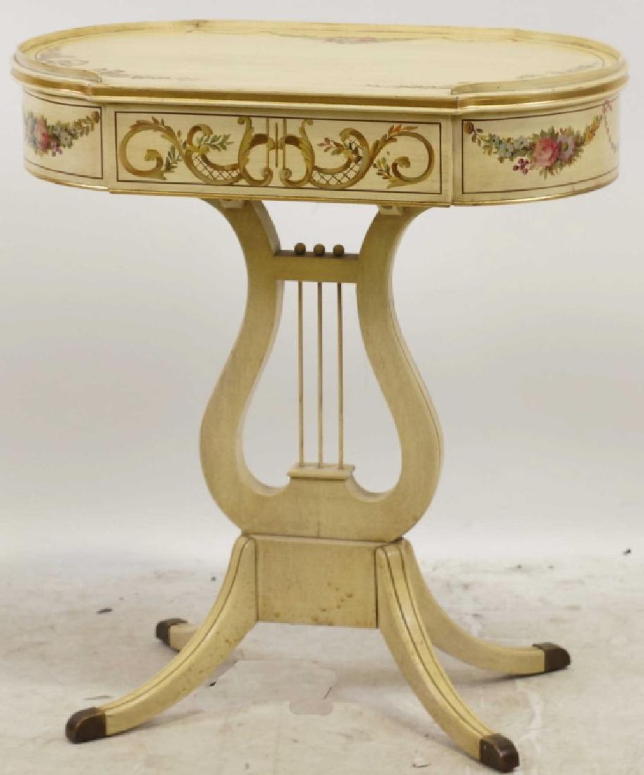 JOHN WIDDICOMB POLYCHROME & GILDED VANITY TABLE: JOHN WIDDICOMB POLYCHROME & GILDED VANITY TABLE WITH FLIP UP MIRROR. Height: 28 in. by Width: 26 in. by Depth: 15 in.